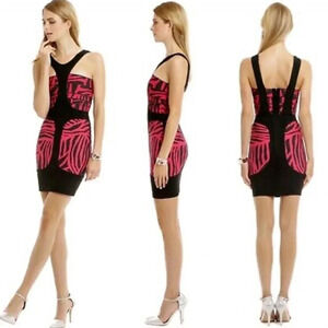 Herve Leger Niva animal print bondage mini dress